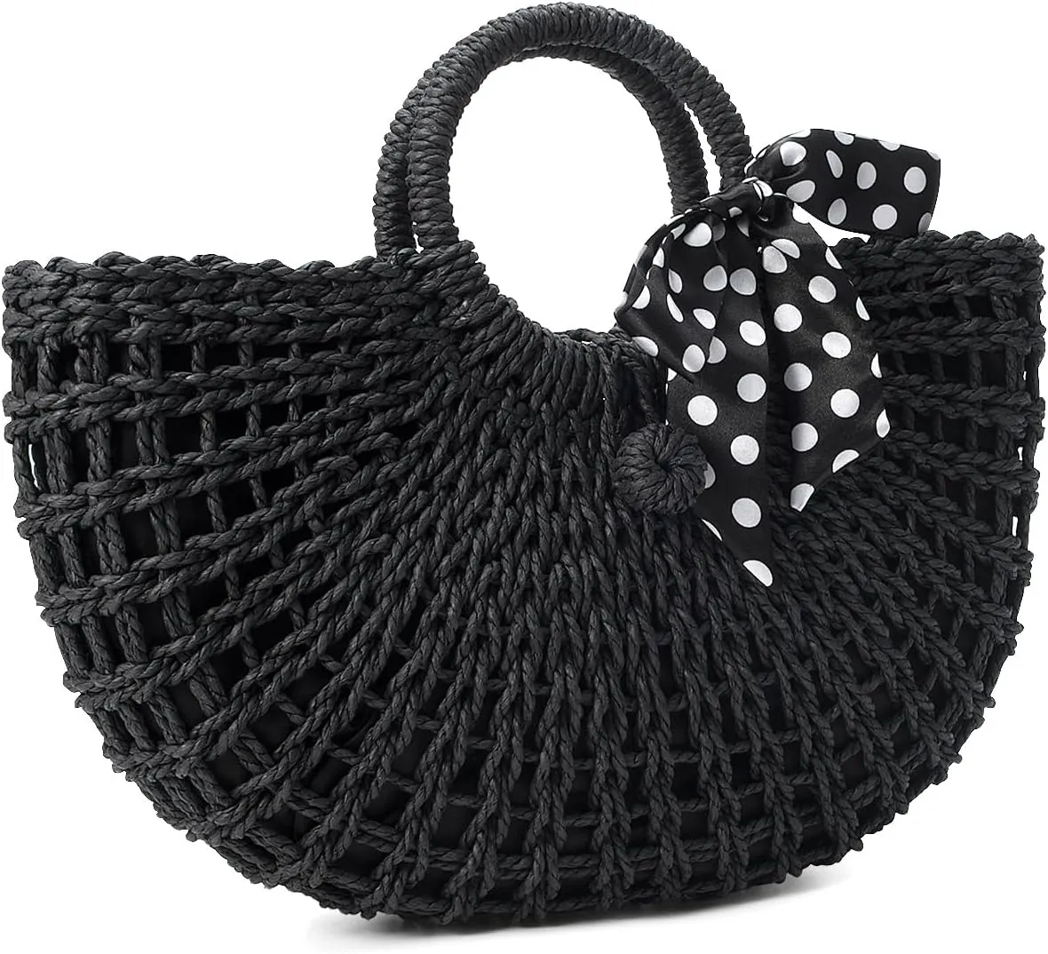 YYW Straw Bags for Women,Hand-woven Straw Top-handle Bag with Round Ring Handle Summer Beach Rattan Tote Handbag